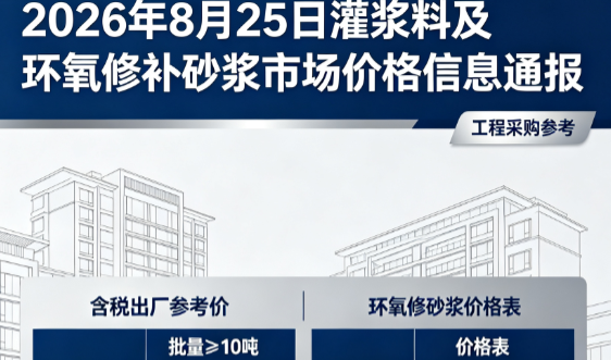漳浦2026年8月25日灌浆料及环氧修补砂浆市场价格信息通报